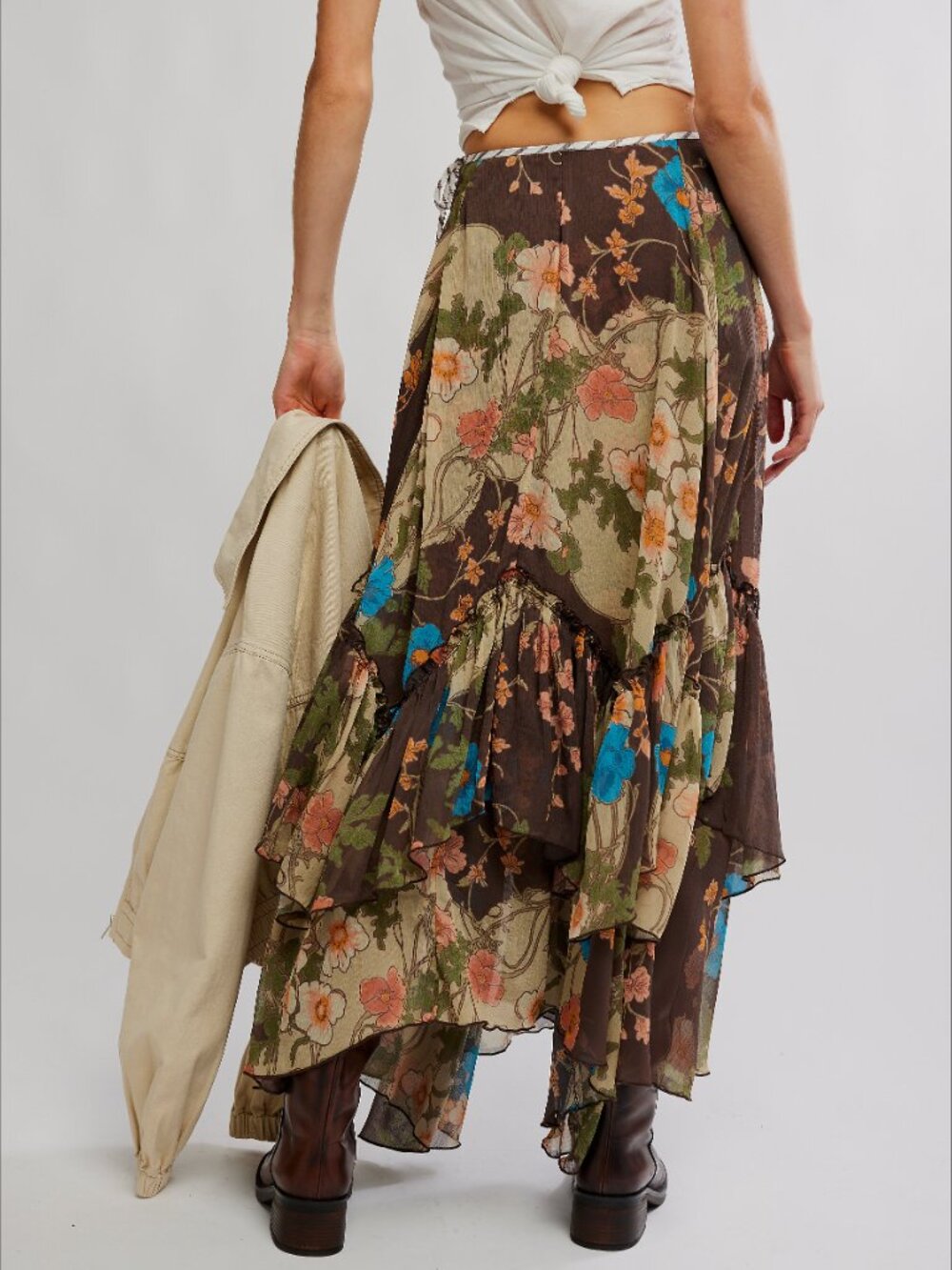 🎉LAST CHANCE🎉 FREE PEOPLE Palermo Villa Chiffon Maxi Skirt / Chocolate Combo - Picture 4 of 9